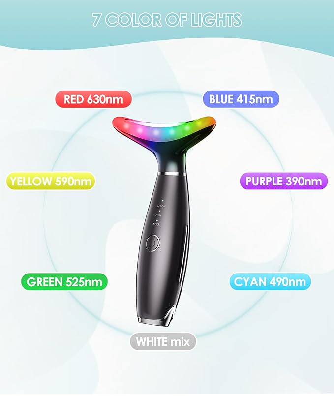 7 Color Neck Face Massager - Facial Massager Tool for Skin Care at Home, Vibrating Face Massager with Thermals, Galvanic Machines Black-BrightBean Baby