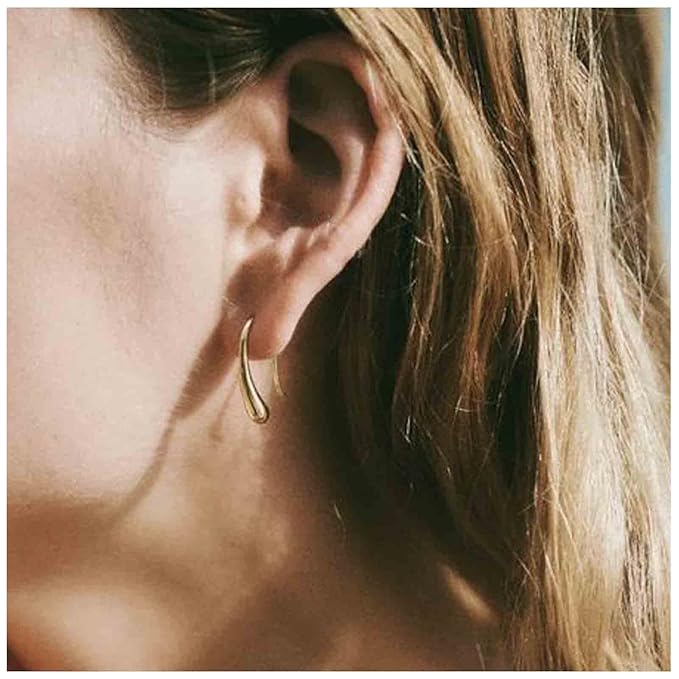 Water Tear Drop Earrings Abstract Droplet Hoop Earrings Gold Hook Threader Earrings Minimalist Drop Dangle Earrings Jewelry for Women and Girls Gifts-BrightBean Baby