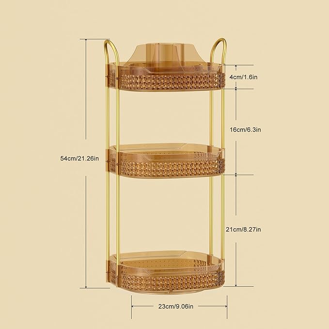 Rotating Makeup Organizer for Vanity 3 Tier, Perfume Organizer with Makeup Brush Holder, Large Capacity Cosmetics Clear Skincare Organizer for Countertop (Pink)-BrightBean Baby