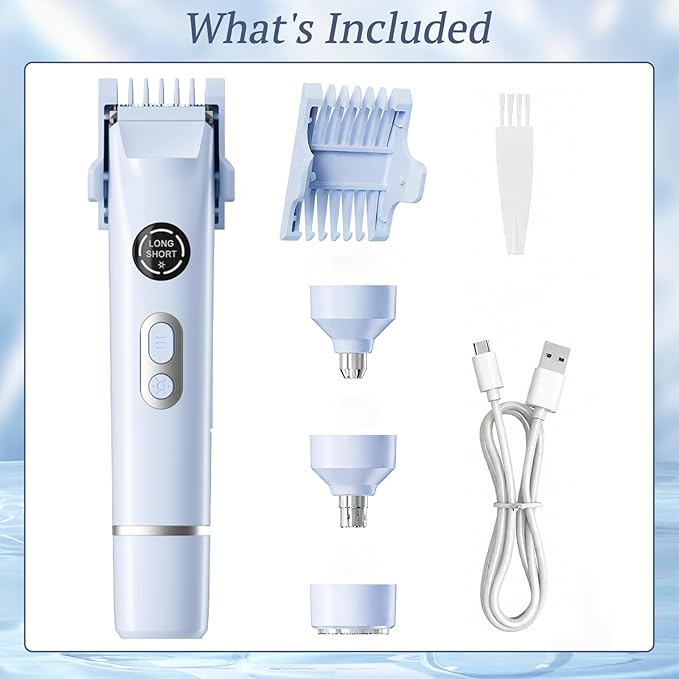 Bikini Trimmer for Women, 4 in 1 Wet/Dry Electric Razors for Women - Dual Head, Painless Rechargeable Portable Womens Razors for Shaving Set for Face, Nose, Eyebrows, Armpits, Bikini Area (Blue)-BrightBean Baby