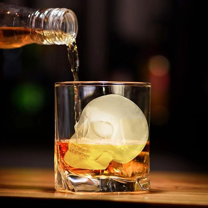 Extra Large 3D Skull Ice Cube Mold Silicone Ice Molds for Whiskey Ice Cube Trays with Funnel for Big Mouth Cup Skull Ice Maker with Resin Chocolate sugar Whiskey Ice Mold for Parties (2 PCS)