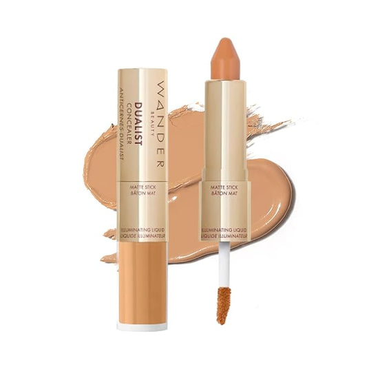 Wander Beauty Dualist Matte and Illuminating Concealer Makeup - Tan - Dual-Ended Matte Concealer Stick + Liquid Concealer - Full Coverage Concealer Brightens, Firms, & Hydrates Under Eyes - 0.28 fl oz-BrightBean Baby