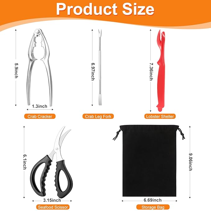20 Pcs Crab Crackers and Tools, Crab Crackers, Lobster Sheller, Fork, Scissors & Storage Bag, Crab & Lobster Eating Utensils for Seafood Lovers