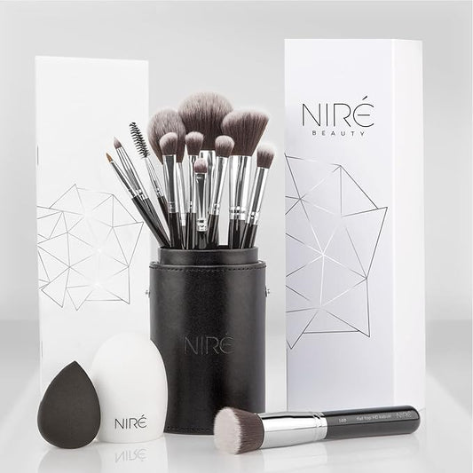 Niré Beauty 15piece Award Winning Professional Makeup Brush Set: Vegan Makeup Brushes with Case, Makeup Sponge, Brush Cleaner, Guide, Gift Box-BrightBean Baby