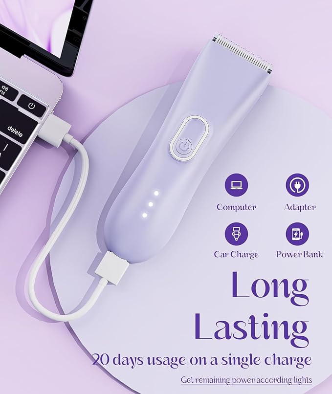 Bikini Trimmer for Women - Painless Pubic Hair Trimmer with 3 Shaving Speeds, IPX7 Waterproof Electric Razor, Cordless Women’s Bikini Shaver for Sensitive Skin-BrightBean Baby