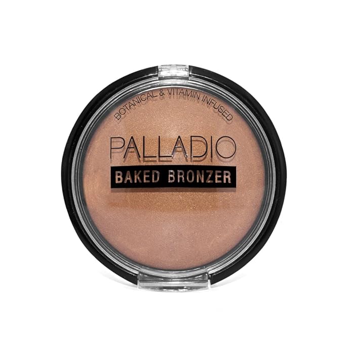 Palladio Baked Bronzer, Highly Pigmented and Easy to Blend, Shimmery Bronzed Glow, Use Dry or Wet, Lasts all day long, Provides Rich Tanning Color Finish, Powder Compact, Caribbean Tan-BrightBean Baby