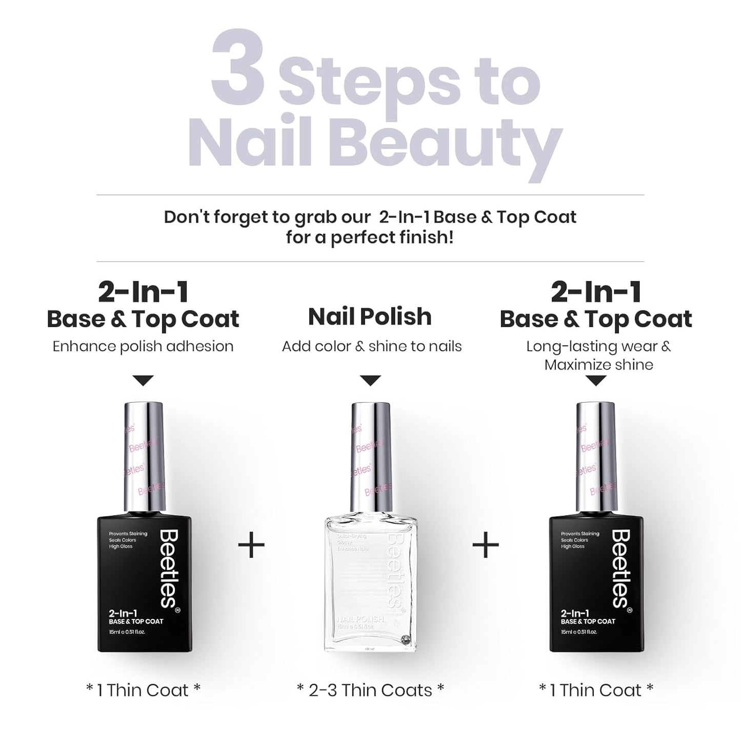 Beetles Nail Strengthener - Clear Nail Concealer Fast Air Dry Clear Air Dry Nail Growth for Damaged Uneven Nails Fingernail Polish Imperfection Masking for Sheer Shine DIY Manicure Salon Quality-BrightBean Baby