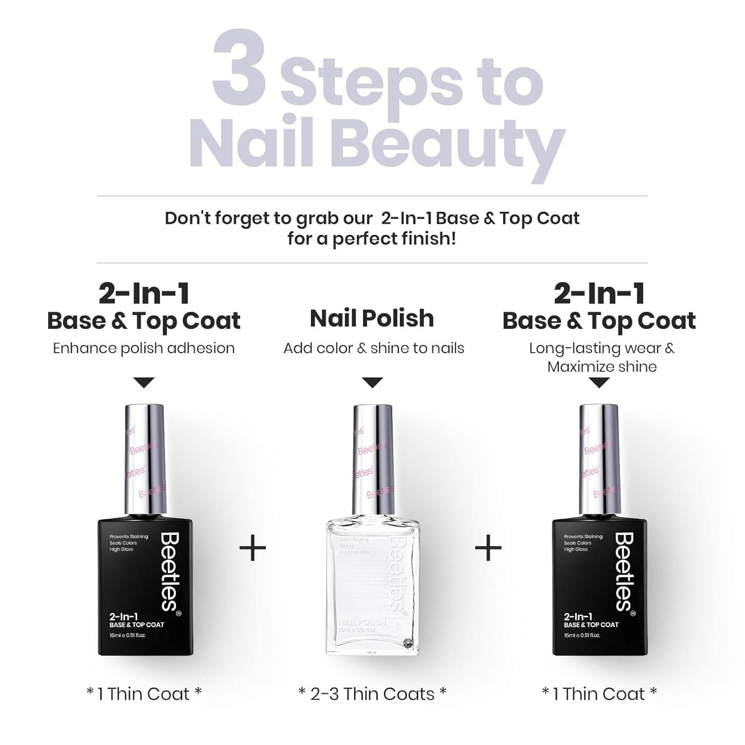 Beetles Nail Strengthener - Clear Nail Concealer Fast Air Dry Clear Air Dry Nail Growth for Damaged Uneven Nails Fingernail Polish Imperfection Masking for Sheer Shine DIY Manicure Salon Quality-BrightBean Baby