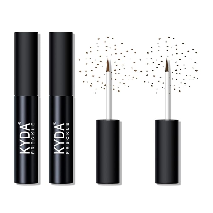 KYDA 2 Colors Liquid Freckle, Natural Freckle Makeup Pen, Longlasting Face Freckle Liquid Makeup, Soft Dot Sopt Pen Magic Freckle Color-Light Brown&Dark Brown-BrightBean Baby