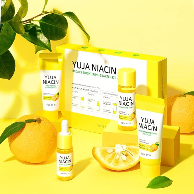 SOME BY MI Yuja Niacin 30 Days Brightening Starter Kit/Toner 1.01Oz, Serum 0.33Oz, Gel Cream 1.01Oz, Sleeping Mask 0.67Oz / Melasma and Blemish Care/Facial Skin Care Set-BrightBean Baby