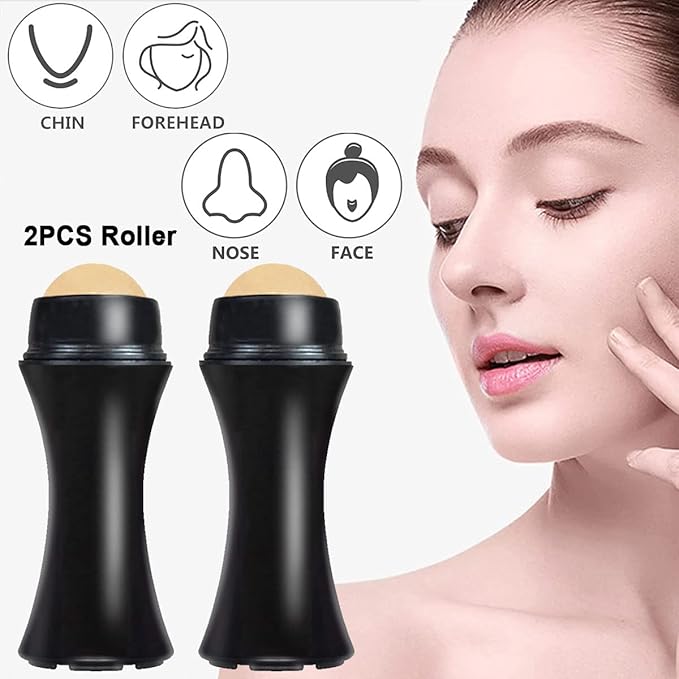 2Pcs Volcanic Face Roller Oil Control On The Go Oil-Absorbing Blotting Tool Natural Volcanic Roller Stone Ball (Black and White)-BrightBean Baby