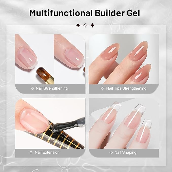 JODSONE 2Pcs 10ml Builder Gel Set, Clear Gel Nail Strengthener for Thickening, Nail Extension, Apex Building, Repairing Broken Nails, Long Lasting DIY Nail Art Gift for Women-BrightBean Baby