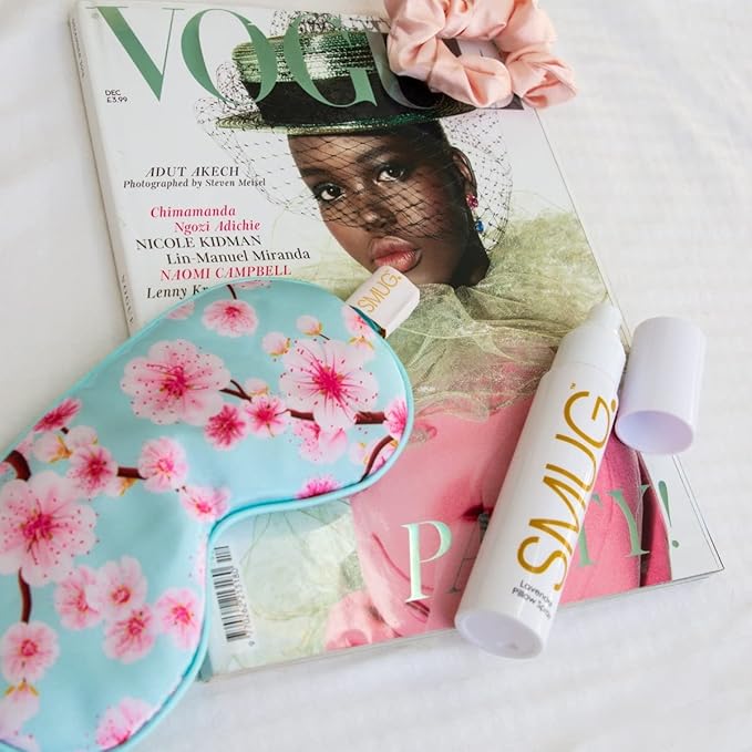 SMUG Satin Sleep Mask & Eye Mask | Travel Sleep Masks for Women & Men | Soft Sleeping Eye Mask to Nourish Skin & Reduce Dark Circles | Eye Sleep Mask Shades to Block Out Light | Cherry Blossom-BrightBean Baby