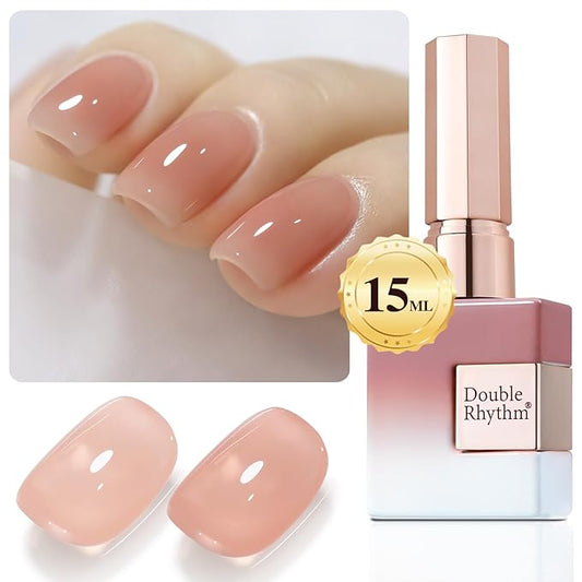 Double Rhythm Translucent Gel Polish Sheer Neutral Natural Light Milky Same Color Same Bottle 15ML Jelly Nail Polish Nail Art DIY at Home (Peach Cream-A1413)-BrightBean Baby