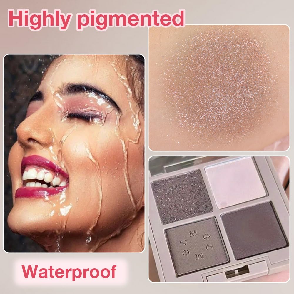 4Colors Eyeshadow Makeup Palette,Nude Gray Black Natural Neutral Powde Eye Shadow Palette for Older Women,Long Lasting Naturing-Looking,Lightweight,Waterproof,Eye Makeup Kit Travel Size-BrightBean Baby