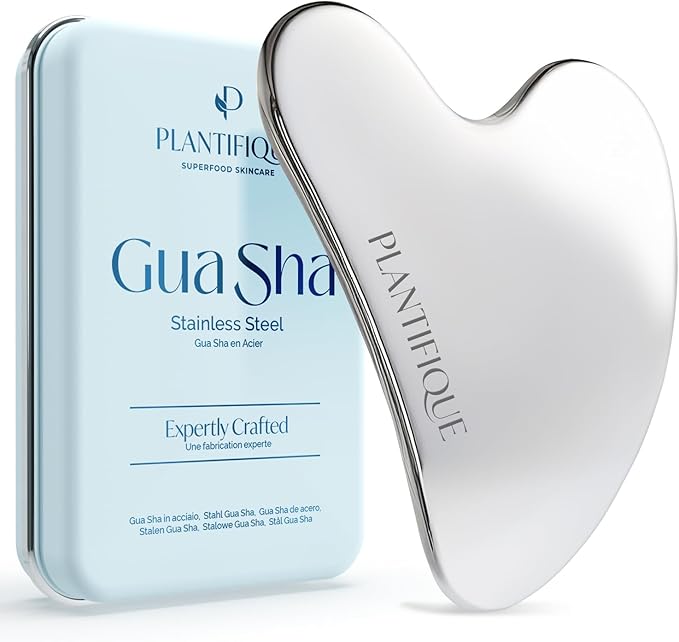 PLANTIFIQUE Stainless Steel Gua Sha | Facial Tool | Skin Massage for Face Body Eyes Neck Heart Style with Travel Pouch | Skin Care Gift-BrightBean Baby
