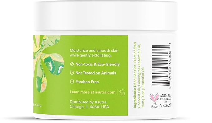 ASUTRA Dead Sea Salt Essential Oil Body Scrub Exfoliator (Uplifting Lemongrass)), 16 oz - Ultra Hydrating, Gentle, & Moisturizing - Coconut, Lemongrass, and Ylang Ylang Oils-BrightBean Baby