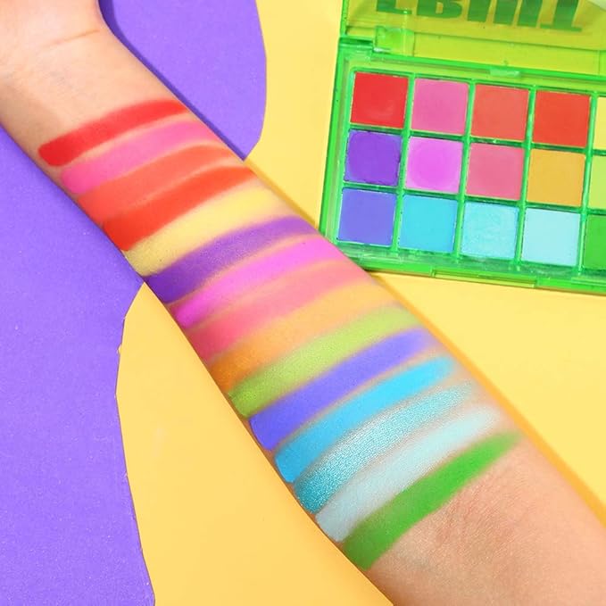 UCANBE Bright Colorful Neon Rainbow Makeup Eyeshadow Palette 15 Shades Green Purple Yellow Make Up Pallets Kit Vibrant Shimmer Matte Pigmented Blendable - Fruit Punch-BrightBean Baby