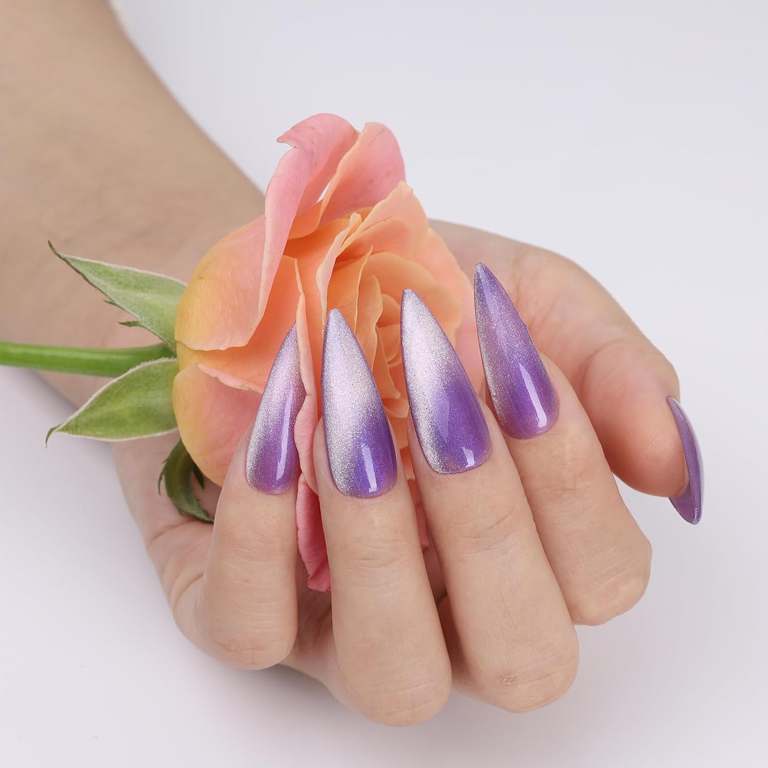 Bright Purple Cat Eye Gel Nail Polish,Crystal Galaxy Holographic Lavender Cateye Gel Polish with Magnet, Purple Gel Silver Shimmer Velvet Soak Off Uv Led Home Diy Manicure GP0100-BrightBean Baby