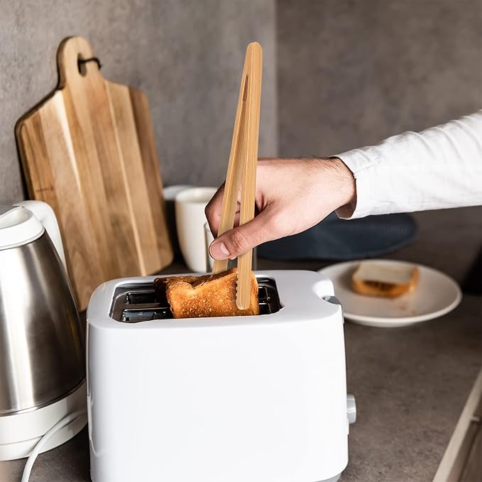 Zopeal 9 Pcs Christmas Kitchen Gift Set Bamboo Utensils for Cooking Wooden Toaster Tongs Long Cooking Salad Tongs for Picking up Cheese Bacon Toast Cake Fruits Bread Spaghetti for Kitchen Women Men