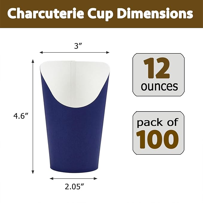CAMKYDE 100 Pcs French Fries Holder, 12oz Disposable Paper French Fry Cups Navy Charcuterie Cups for all Occasions (12oz, Navy)