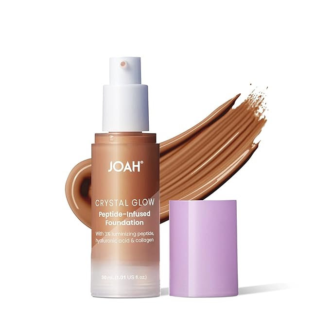 JOAH Peptide Infused Foundation, 2-1 Korean Face Makeup with Blurring Face Primer, Luminizer, Hydration & Skin Defense for a Lightweight Finish, Buildable Medium Coverage, 1.01 Oz, Deep Warm-BrightBean Baby