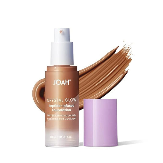 JOAH Peptide Infused Foundation, 2-1 Korean Face Makeup with Blurring Face Primer, Luminizer, Hydration & Skin Defense for a Lightweight Finish, Buildable Medium Coverage, 1.01 Oz, Deep Warm-BrightBean Baby