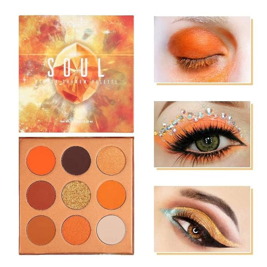 docolor Eyeshadow Palette 9Colors Orange Eyeshadow Gemstone Shadow Palettes Highly Pigmented Mattes Shimmers Smokey Glitter Cream Colorful Powder Blendable Long Lasting Waterproof Makeup Palette-BrightBean Baby