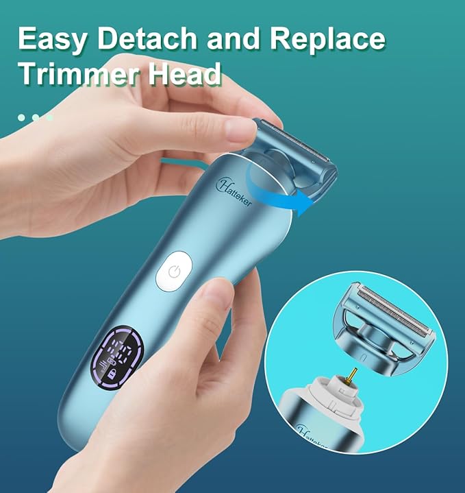 Hatteker Women's Electric Shaver Bikini Trimmer Hair Trimmer for Women Electric Razor for Legs Bikini Underarm Public Hairs Led Display IPX7 Waterproof Gift for Women (Blue)-BrightBean Baby