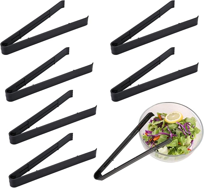 24 Pieces Plastic Salad Tongs, Black Kitchen Serving Tongs, 9 Inch Disposable Utensils Set, Perfect for Buffets and BBQ, Food Safe Material (24, Black)