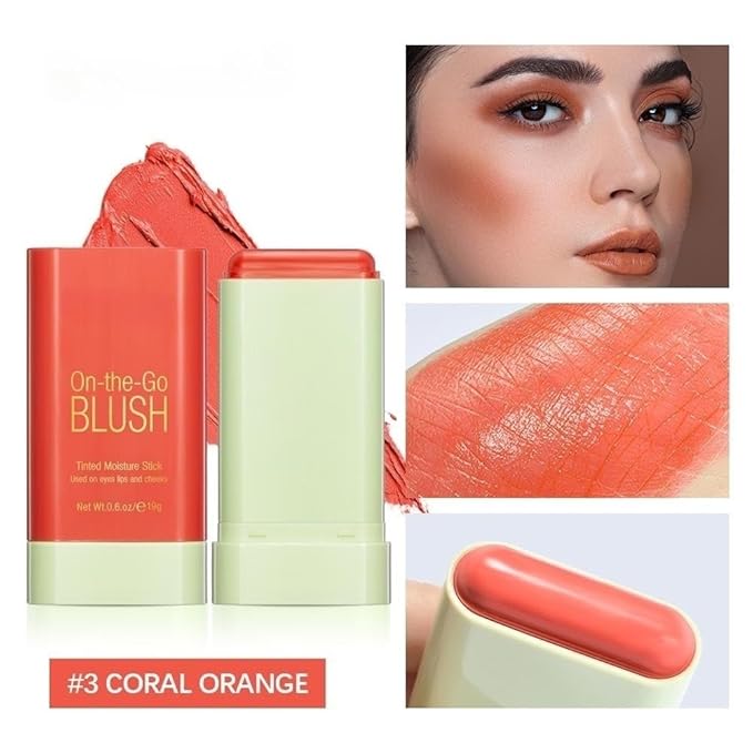 Blush Rare Beauty Liquid Blush Cream Blush Stick For Cheeks Natural Blendable Powder Blusher Stick On The Go Blush Brushes For Makeup Cheeks,Natural Waterproof, Long Lasting (orange)-BrightBean Baby