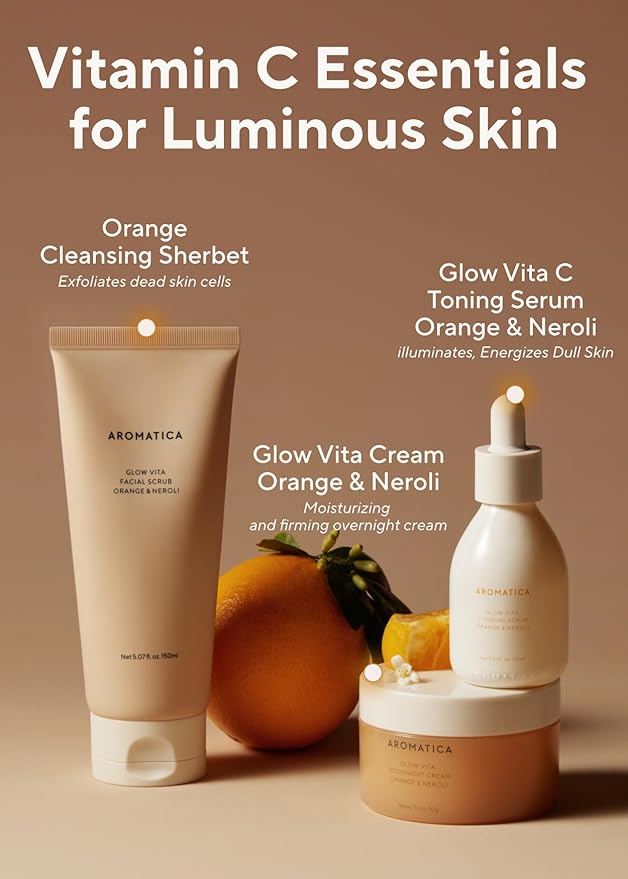 AROMATICA Glow Vita C Toning Serum Orange & Neroli 30ml/1.01 fl. oz - Orange Vitamin C Serum for Face with Hyaluronic Acid For Sensitive Skin-BrightBean Baby