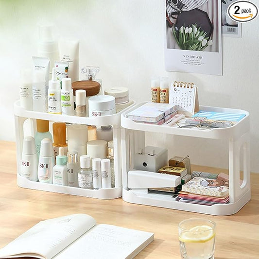 2PCS Kitchen Spice Rack or Bathroom Countertop Organizer, 2-Tier Desk Organizers，Mail Holder for Office Desk Organization, Gift for Teachers, Classmates, and Friends,White-BrightBean Baby