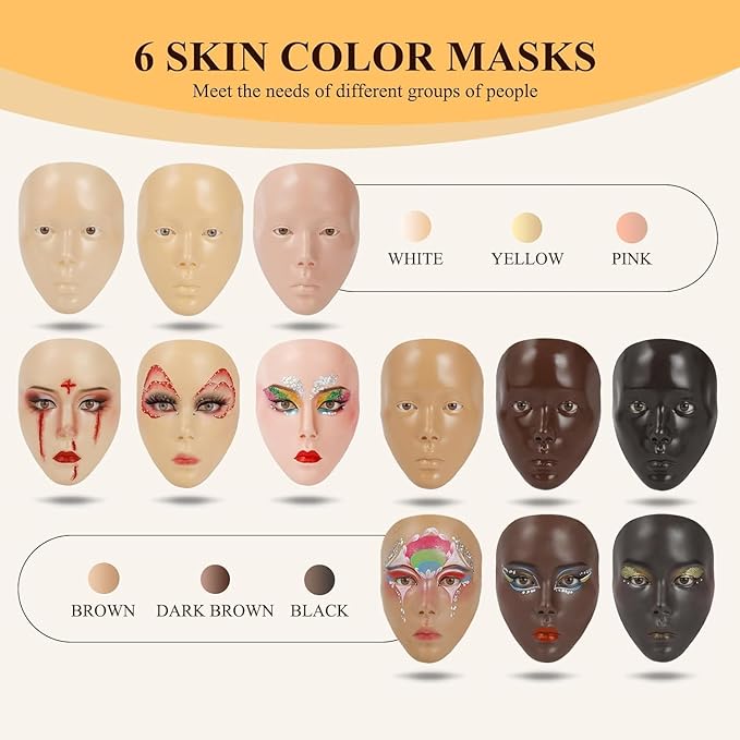 Makeup Practice Face, Eye Makeup Practice Head Silicone, Makeup Practice Accessories Set with Face Painting Mannequin Head, Makeup Brushes, Face Painting and Eyebrow Pen, Makeup Practice Gift, Yellow-BrightBean Baby