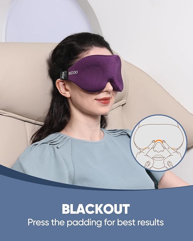 MZOO Luxury Sleep Eye Mask for Side Sleeper Men Women, Zero Eye Pressure 3D Sleeping Mask, Light Blocking Patented Design Night Blindfold, Soft Eye Shade Cover for Travel, Purple-BrightBean Baby