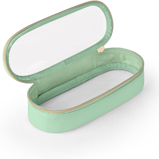 Clear Travel Makeup Brush Holder, Leather Makeup Brush Toiletry Bag, Portable Cosmetic Brush Case, Transparent Waterproof Makeup Brush Storage Bag, Mint Green-BrightBean Baby