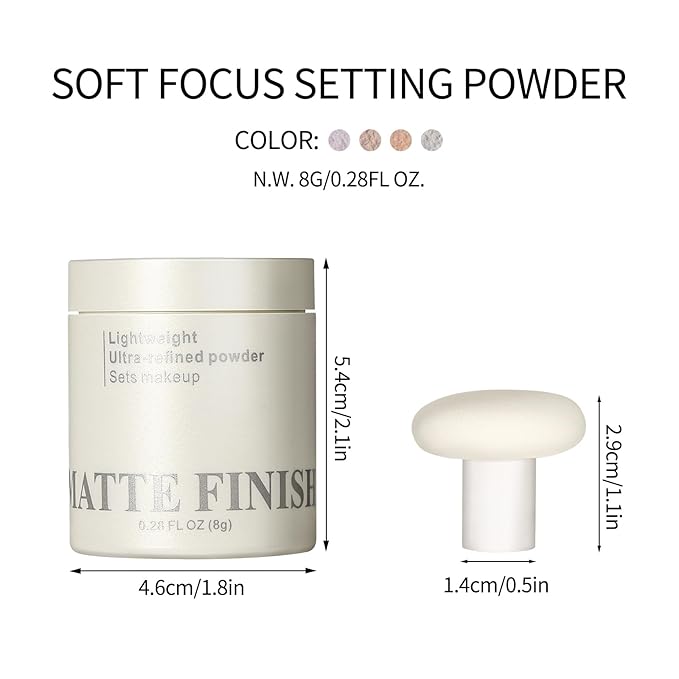 Erinde White Translucent Matte Setting Powder with Puff, Face Loose powder Makeup, Oil Control Finishing Powder, Lightweight Blurring Powder, Waterproof, 24H Long-Lasting, Creates Soft Focus Effect-BrightBean Baby