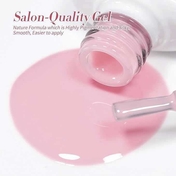 Born Pretty Jelly Pink Gel Nail Polish Set,Nude Pink Translucent Gel Polish,6 Transparent Sheer Colors Soak Off U V Light Cure Gel Polish Kit Nail Art Manicure DIY Kit Home Salon 7ML-BrightBean Baby