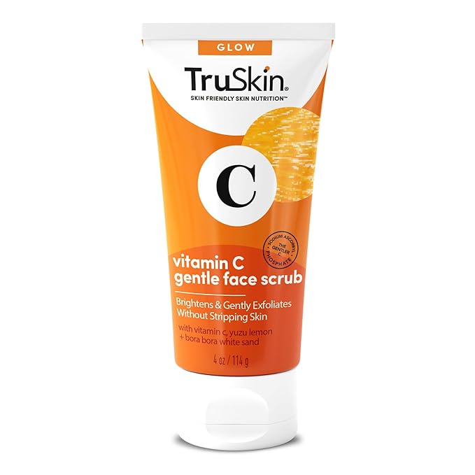TruSkin Vitamin C Gentle Face Scrub - Brightening Daily Face Exfoliator for All Skin Types - Softens & Smooths Skin with Vitamin C, Yuzu Lemon, and Exfoliating Bora Bora White Sand - 4 Fl. Oz-BrightBean Baby