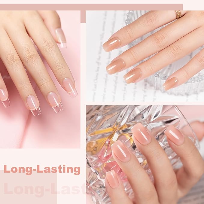 RARJSM Nude Rubber Base Gel Nail Polish Set Clear Sheer Milky White Opaque Pink Builder Base Gel in a Bottle Hard Extension Gel Skin Tone 6 Netural Colors Cured for Nails at Home Salon DIY Beginner-BrightBean Baby