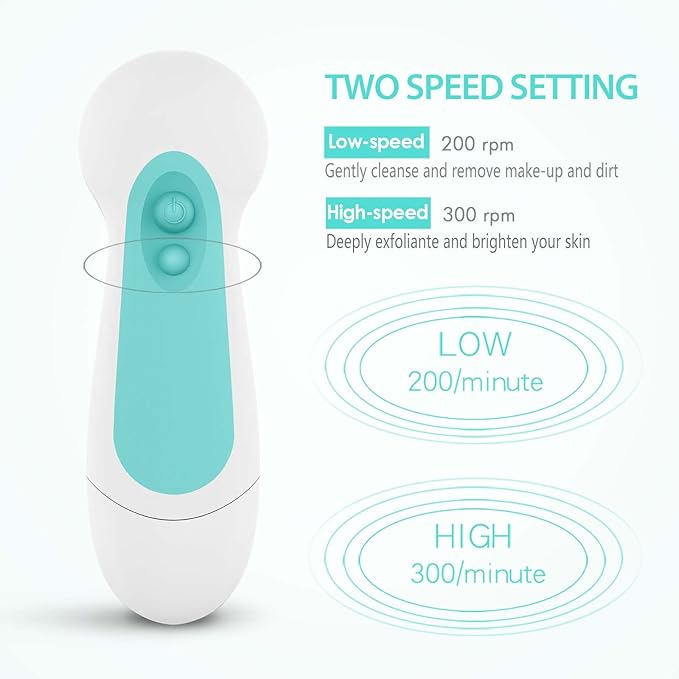 Waterproof Facial Cleansing Spin Brush Set with 5 Exfoliating Brush Heads - Electric Face Scrubber Cleanser Brush by CLSEVXY - Face Brush for Gentle Exfoliation and Deep Scrubbing-BrightBean Baby