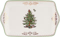 Spode Christmas Tree Gold Dessert Tray - 12" Fine Porcelain Festive Serving Platter with Red Ribbons, Holiday Collectible Dish for Entertaining & Desserts - Winter Holiday Serveware Gift