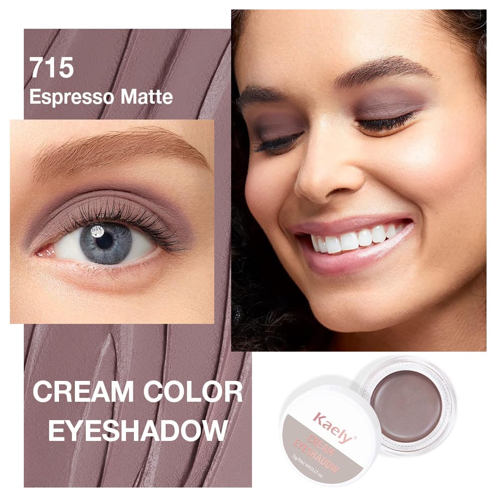 Kaely Single Cream Eyeshadow Pot, Espresso Matte Eye Shadow for Older Women High Pigmented Waterproof, Natural Eyeshadow Palette Makeup Brightener, sombras en crema para ojos, Blendable, 715-BrightBean Baby