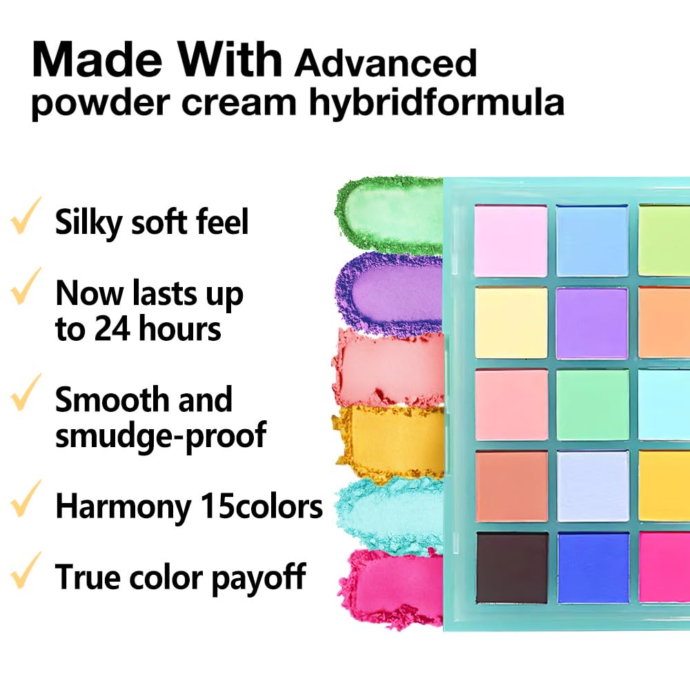 Eye Shadow Makeup Palette,15 Colors Bright Colorful Neon Rainbow Green Purple Yellow Neutral Eyeshadow Palette,Long Lasting Waterproof Travel Size Makeup Pallete,Vegan,Cruelty -free-BrightBean Baby