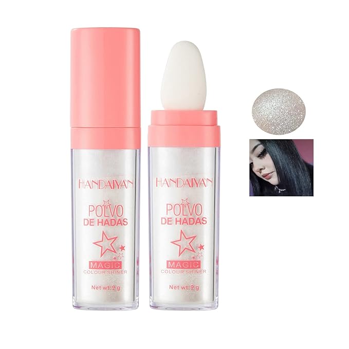 AKARY Body Glitter, Fairy Polvo De Hadas Shimmer Face Highlighter Powder & Blush Stick, Instant Glow Luminizer Duo, Glitter Face Hair High Gloss, Sparkle Smudge-Proof Highlighter Stick Party Makeup (#01 White Moonbeam)-BrightBean Baby