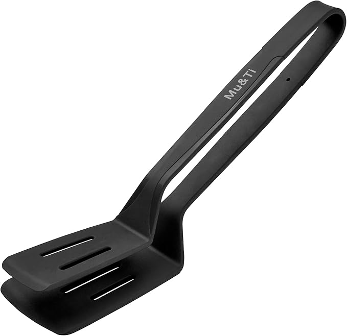 Mu&Ti Silicone Kitchen Tongs Spatula Tongs for Cooking 11 Inch Barbecue Clamp Spatula for Gripper Bread Clip Fried Steak Clamp Flipping Fish Beefsteak(Black)