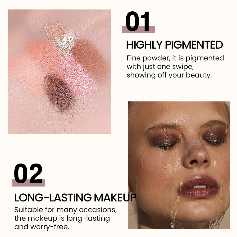 6-Color Nude Champange Brown Matte & Shimmer Eyeshadow Palette with Mirror – Highly Pigmented, Long-Lasting Eye Makeup for Artists & Creative Looks (02#)-BrightBean Baby