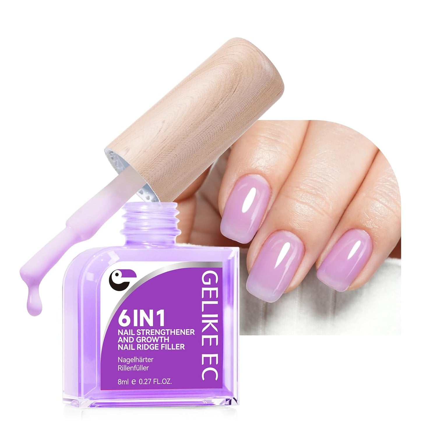 Nail Polish Strengthener and Growth: Lavender Haze Gelike EC 6 in 1 Natural Hardener - Long Lasting Nail Polish Hardener Extra Strong and Growth for Daily Work Home Salon-BrightBean Baby