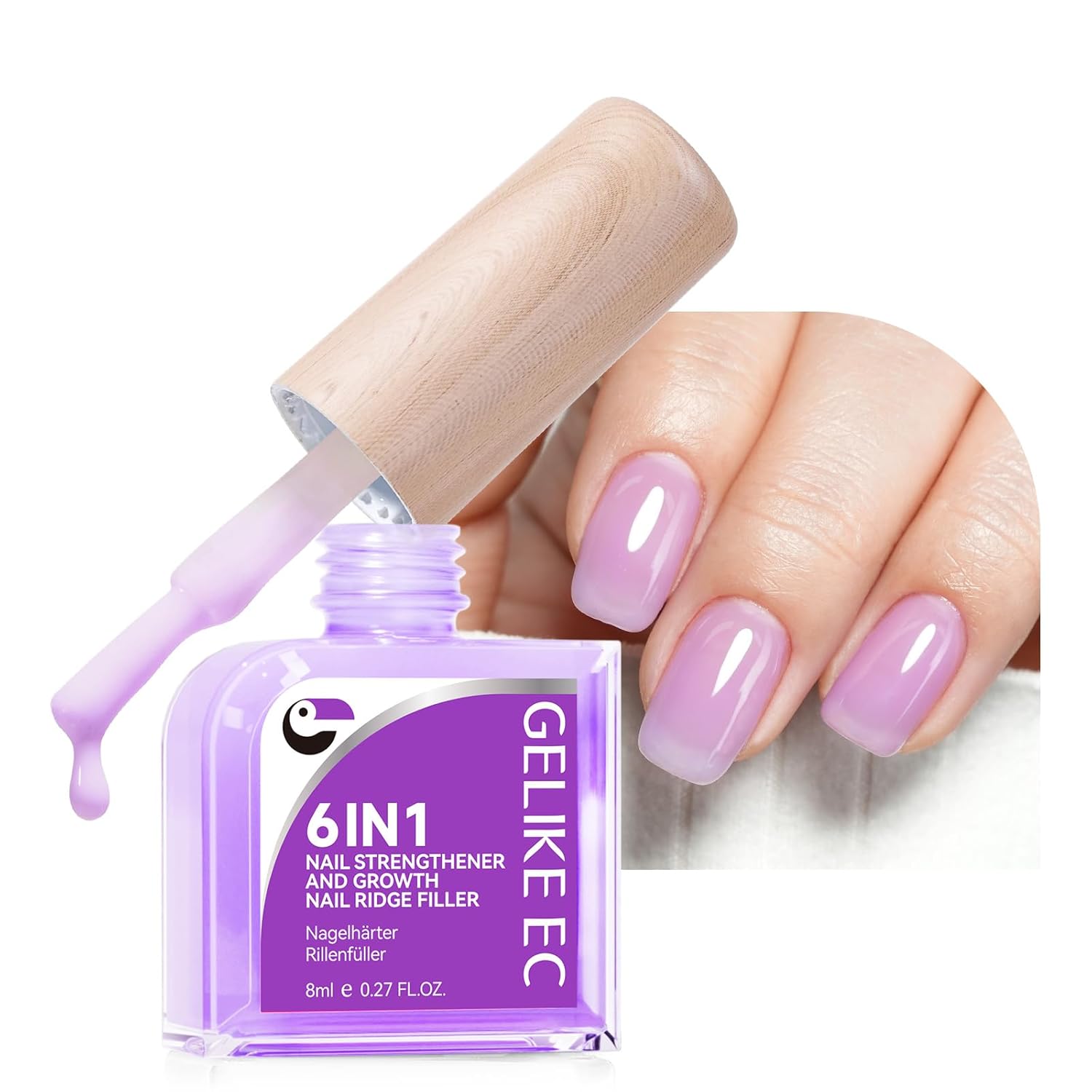 Nail Polish Strengthener and Growth: Lavender Haze Gelike EC 6 in 1 Natural Hardener - Long Lasting Nail Polish Hardener Extra Strong and Growth for Daily Work Home Salon-BrightBean Baby
