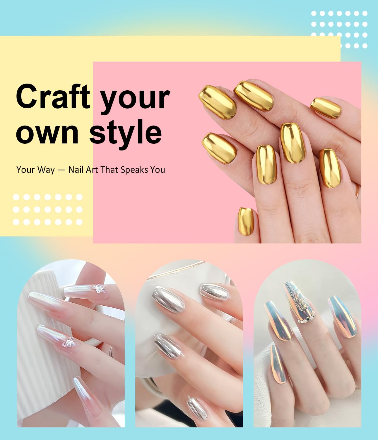 Gold Chrome Nail Powder BISHENGYF -【Metallic Mirror Effect】Pearl Chrome Nail Powder White Aurora Mermaid Iridescent Silver Nail Chrome Powder Metallic Mirror Glitter Pigment Dust For Nail Art DIY-BrightBean Baby